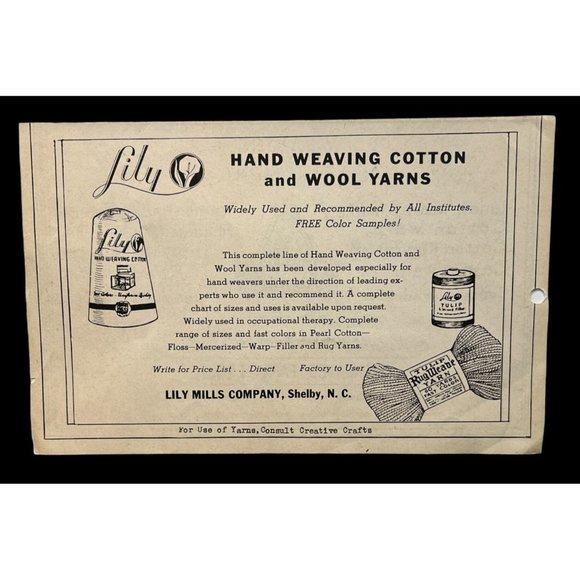 Lily Mills Hand Weaving Cotton Yarns Vintage Print Ad 1930s Wool - Picture 1 of 4